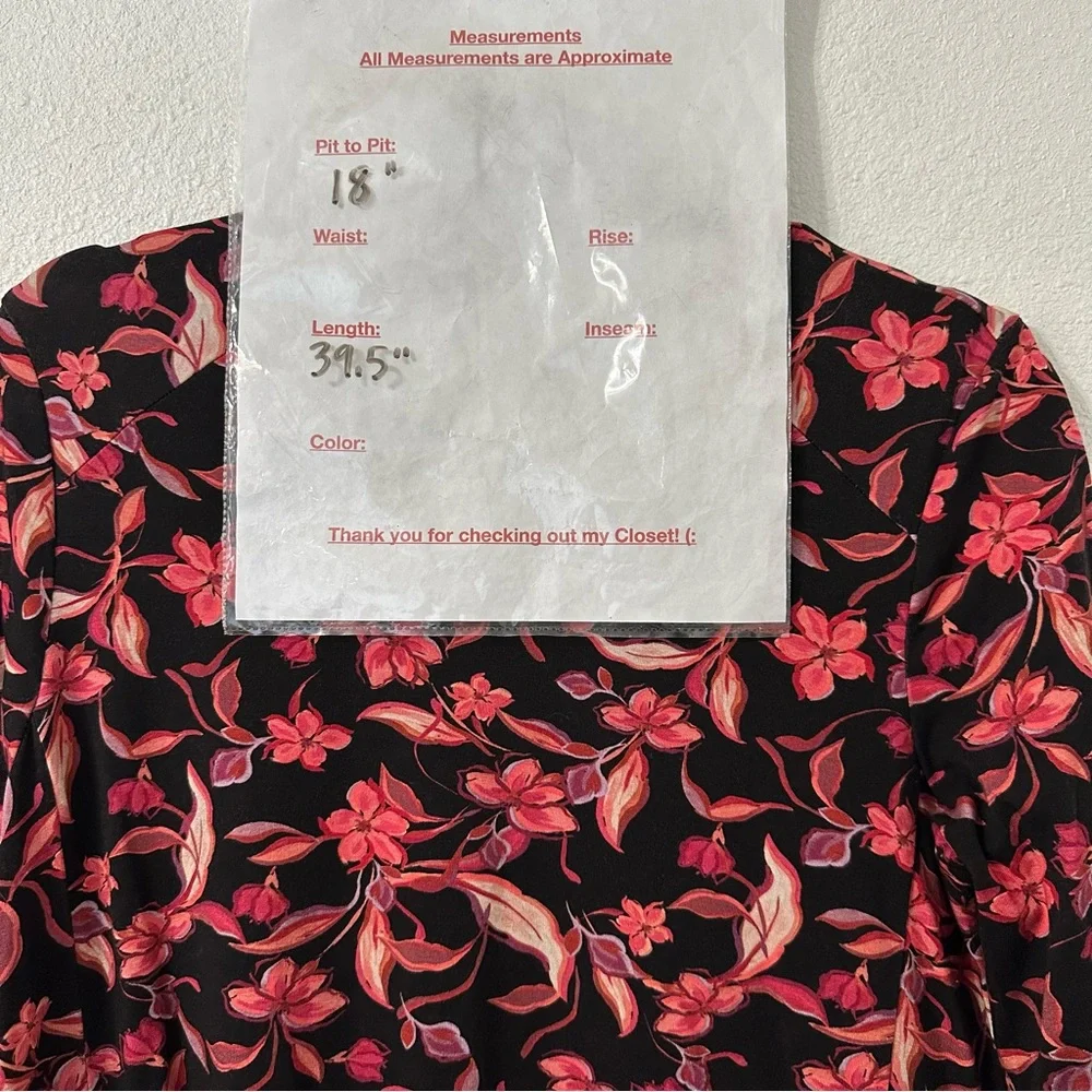 Garnet Hill Women’s Scoop Neck Swing Knit Dress 3/4‎ Sleeve Black Pink Floral S